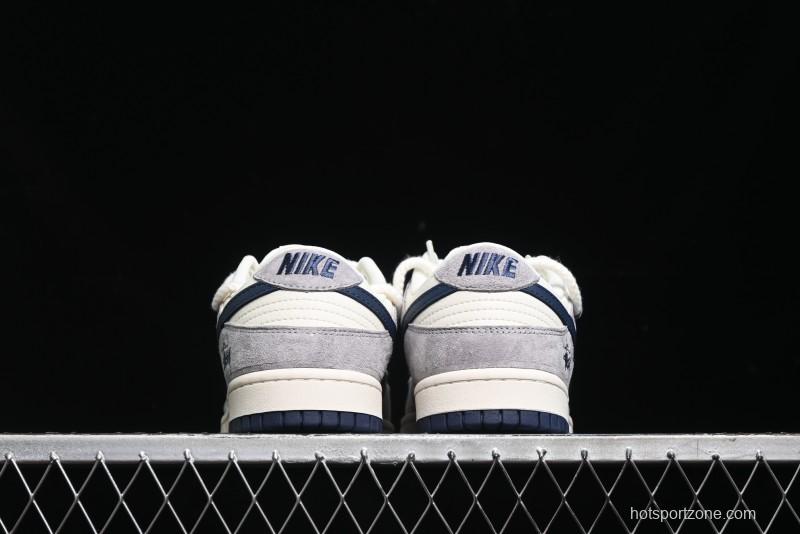 Nike SB Dunk Low Stussy Collaboration - Navy Blue Embroidery Swoosh Anniversary Custom Low-Top Casual Sneakers - SJ2068-296
