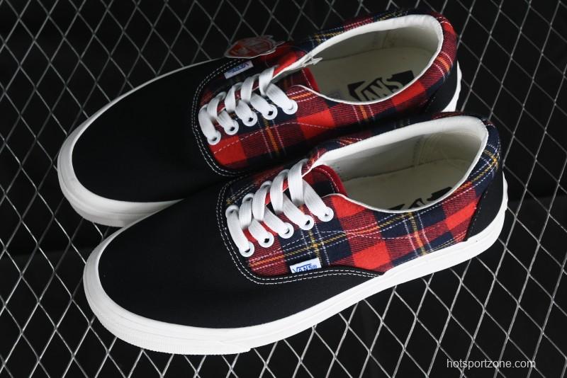 Vans Era Low-Top Skate Shoes with Black Canvas and Red Scottish Plaid Checkered Design - VN0A2RR1QWP