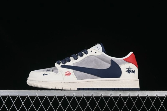 Nike Travis Scott x Fragment Design x Air Jordan 1 Low OG SP AJ1 Snake Year Limited Double Red Sole Low-Top Casual Sneakers - SJ2068-143