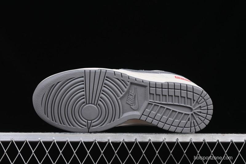 Nike SB Dunk Low Supreme Collaboration Grey Swoosh Double Mini Swoosh Anniversary Custom Low-Top Casual Sneakers - XX2025-688