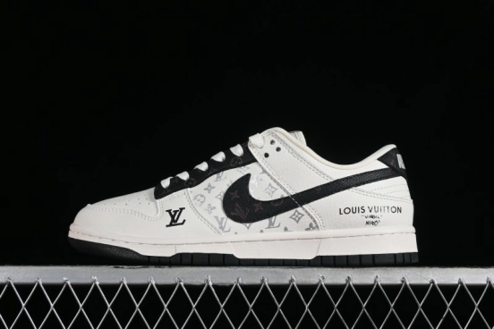 Nike Dunk Low LV Collaboration - Monogram Beige Black Hook SB Low Top Casual Skate Shoes - FC1688-189