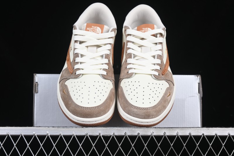 Nike Travis Scott x Fragment Design x Air Jordan 1 Low OG SP AJ1 Mocha Gold Low-top Casual Sneakers - DM7866-040
