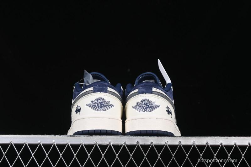 Nike Air Jordan 1 Low Stussy Collaboration - Grey Swoosh Retro Basketball Shoes - XS6086-001