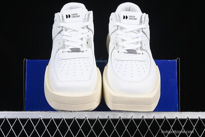 Choco Concert Leather Round Square Asymmetrical Fashion Sneakers White - AJE5