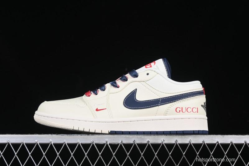 Nike Air Jordan 1 Low AJ1 Gucci Collaboration Beige Blue Swoosh Retro Basketball Shoes - FC1688-198