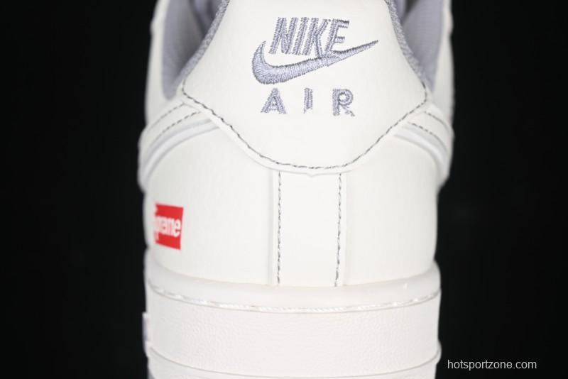 Nike Air Force 1 '07 Low Supreme Collaboration Beige Grey with Red Swoosh Casual Sneakers - BB7518-011