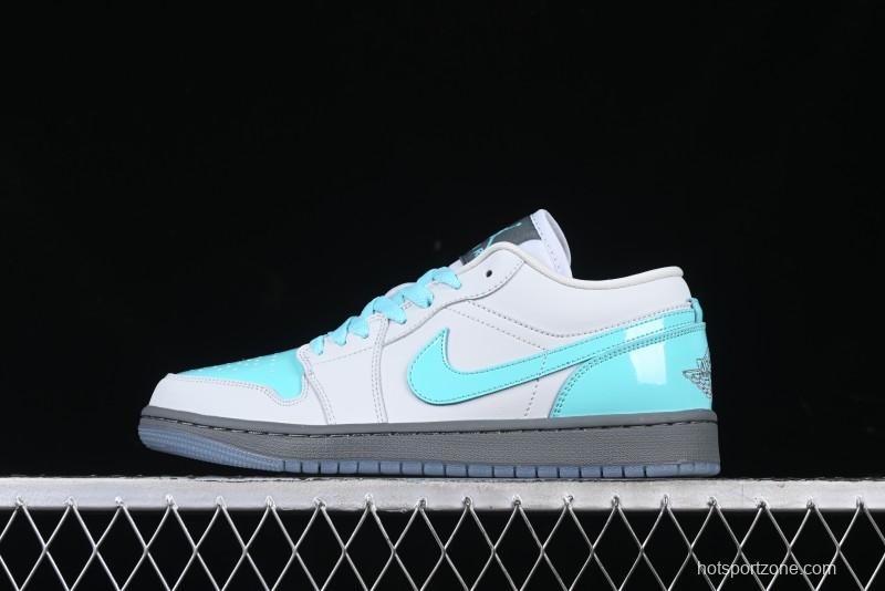 Nike Air Jordan 1 Low AJ1 Patent Leather Grey Green Casual Sneakers - HQ3599-025