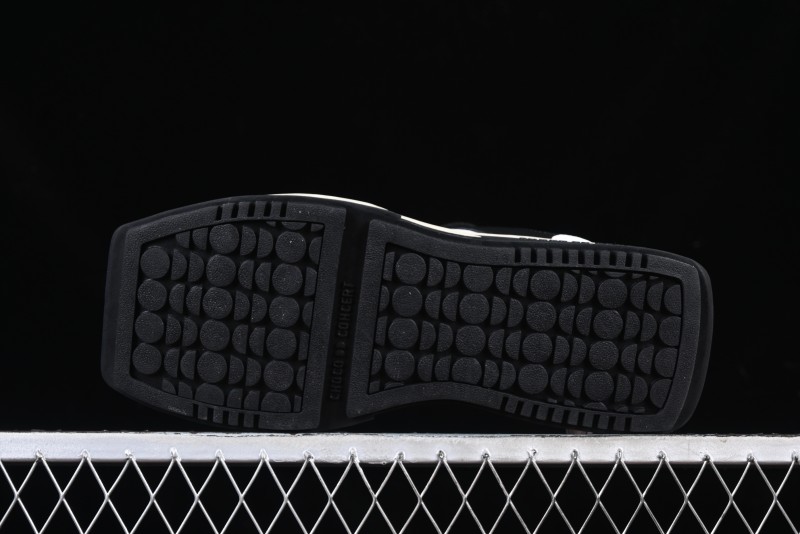 Choco Concert Leather Round Square Asymmetric Fashion Sneakers Black White - AJE5
