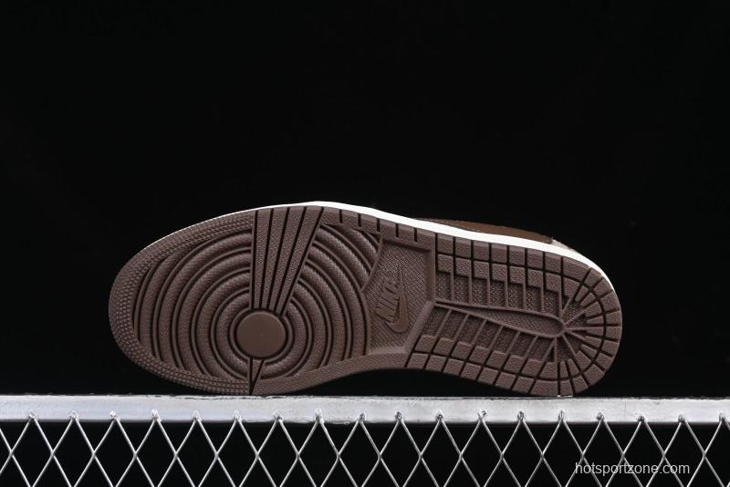 Nike Travis Scott x Fragment Design x Air Jordan 1 Low OG SP AJ1 Snake Year Limited Brown Snake Print Low Top Casual Sneakers - DM7866-074