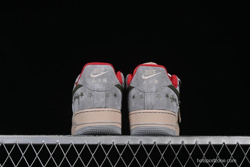 Nike Air Force 1 '07 Low Stussy Collaboration Olive Green Star Low-Top Casual Sneakers - KK1988-034