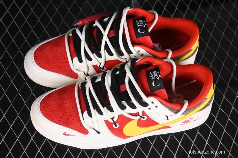 Nike SB Dunk Low Year of the Snake Series Beige Red Yellow Swoosh Anniversary Custom Low-Top Casual Skate Shoes - YX5066-265