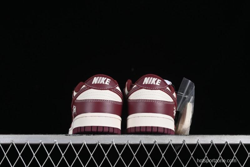 Nike SB Dunk Low Stussy Collaboration - Burgundy Starry Sky Anniversary High-End Custom Low-Top Casual Skate Shoes - BB9898-001