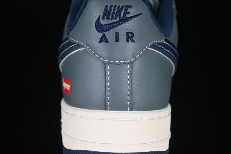 Nike Air Force 1 '07 Low Supreme Casual Sneakers in Grey Blue with Red Swoosh - XZ6188-382