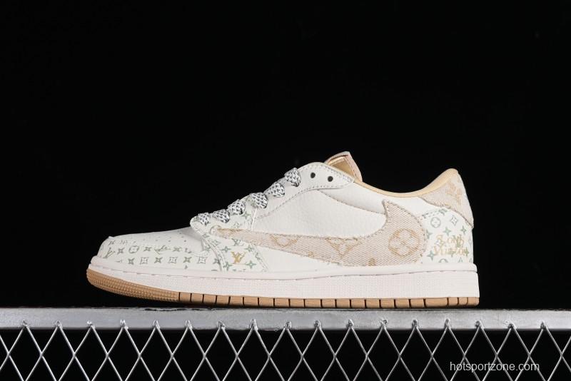 Nike Air Jordan 1 Low OG SP Travis Scott x Fragment Design Retro Sneakers with Reverse Swoosh - SJ2068-006
