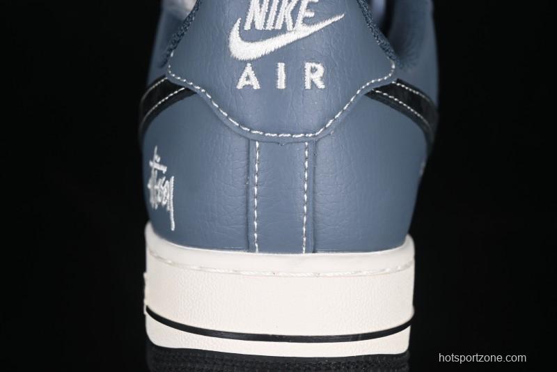 Nike Air Force 1 '07 Low Stussy Collaboration Bright Blue Black Swoosh Low-Top Casual Sneakers - XZ3328-198