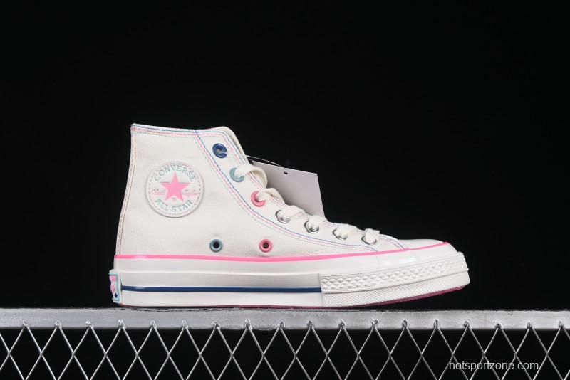 Converse Chuck 1970s High Top Casual Sneakers with Star Stitching and White-Pink-Blue Mismatched Design - A15744C
