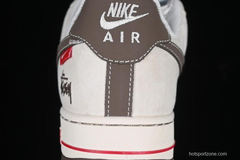 Nike Air Force 1 '07 Low Stussy Collaboration Dual-Tone Beige Brown Low-Top Casual Sneakers - SJ6698-025