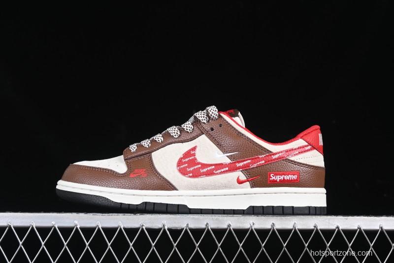 Nike SB Dunk Low Supreme Collaboration Letter Red Hook Anniversary High-End Custom Low-Top Casual Skate Shoes - DJ2024-096