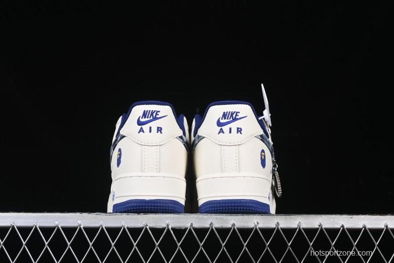 Nike Air Force 1 '07 Low Bape Collaboration - Blue Four Small Swoosh Casual Sneakers - KK1988-036
