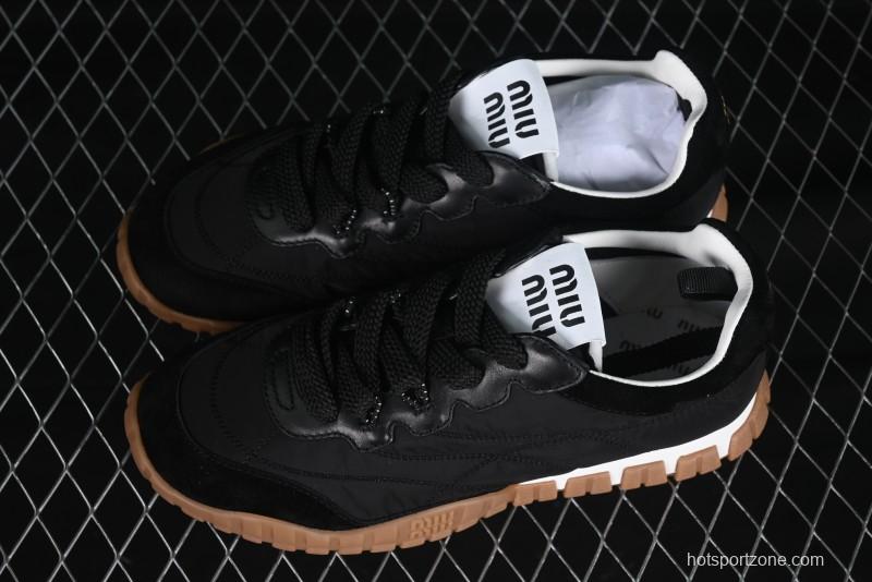 Miu Miu Suede Round Toe Lace-Up Women's Low-Top Casual Shoes - 99D4