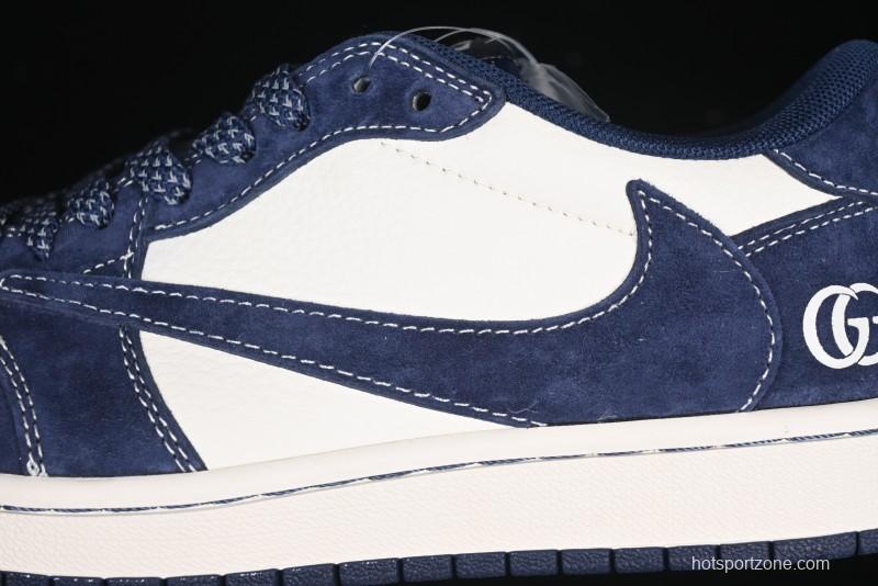 Nike Travis Scott x Fragment Design x Air Jordan 1 Low OG SP AJ1 Collaboration Sneakers - Prussian Blue - XS3086-006