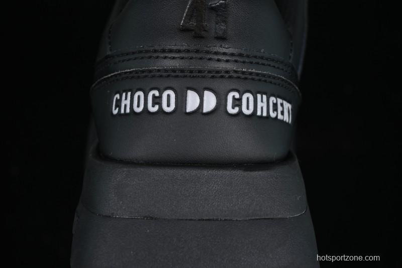 Choco Concert Leather Round Square Asymmetric Fashion Sneakers Black - AJE5