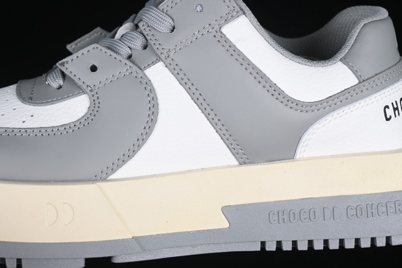 Choco Concert Leather Round Square Asymmetric Fashion Sneakers White Gray - AJE5