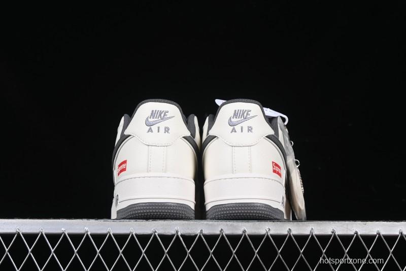 Nike Air Force 1 '07 Low Supreme Collaboration Custom Casual Sneakers with Grey Swoosh - DM6688-056