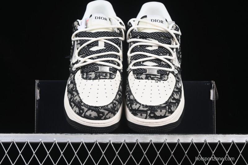Nike Air Force 1 '07 Low Dior Collaboration Black Pattern Drawstring Casual Sneakers - SJ1198-106