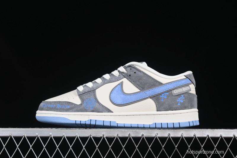 Nike SB Dunk Low Chrome Hearts Collaboration Grey White Blue Hook Anniversary High-End Custom Low-Top Casual Skate Shoes - KK1333-027