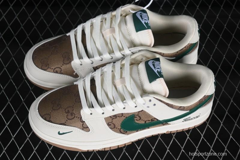 Nike SB Dunk Low Gucci Collaboration Canvas Green Swoosh Anniversary Custom Low-Top Casual Skate Shoes - KK1688-091