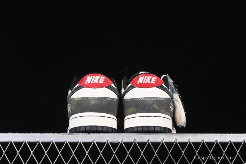 Nike SB Dunk Low Stussy Collaboration - Camo Black Swoosh Anniversary High-End Custom Low-Top Casual Sneakers - DM6868-011