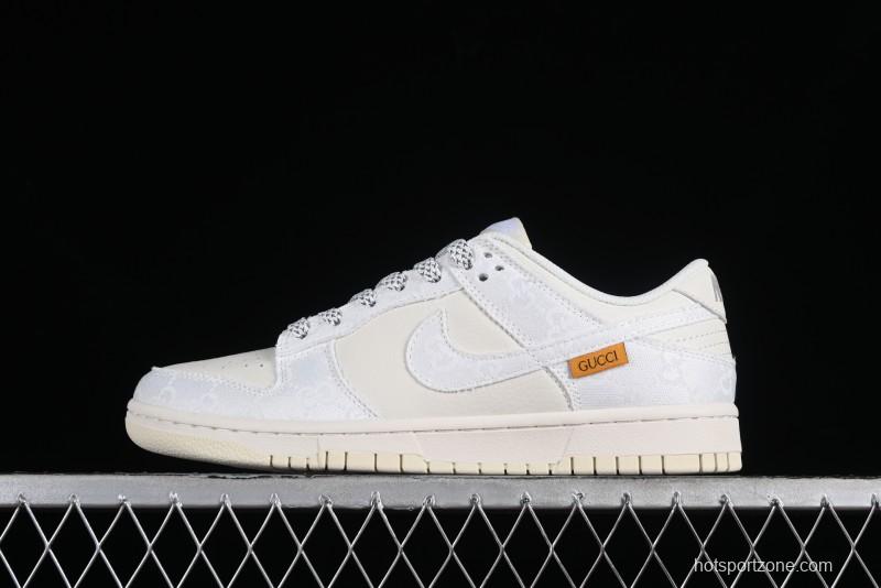 Nike SB Dunk Low Gucci Collaboration - Silver White Pattern Anniversary High-End Custom Low-Top Casual Sneakers BB9676-312