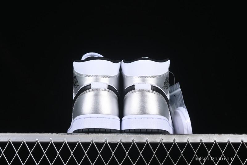 Nike Air Jordan 1 Mid AJ1 Basketball Shoes in Black White Silver - DQ8423-103