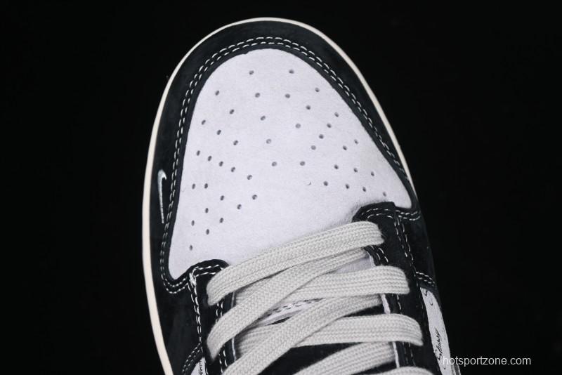 Nike SB Dunk Low Stussy Collaboration - Black Grey Pig Leather Anniversary Custom Edition Low-Top Casual Sneakers - XX3168-008