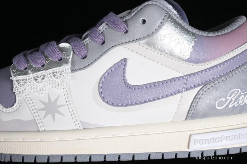 Nike Air Jordan 1 Low AJ1 Retro Basketball Shoes with Panda Mischief Modern Floral Design - 553560-053