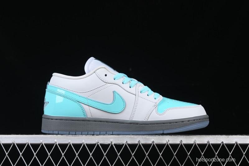 Nike Air Jordan 1 Low AJ1 Patent Leather Grey Green Casual Sneakers - HQ3599-025