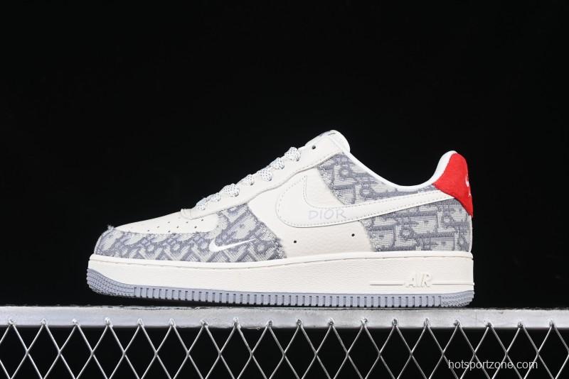 Nike Air Force 1 '07 Low Dior Collaboration - Grey Pattern Low-Top Casual Sneakers - DF0188-021