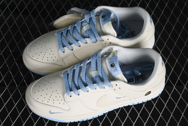 Nike SB Dunk Low BAPE Collaboration - Off-White Mini Blue Swoosh Anniversary High-End Custom Low-Top Casual Sneakers - XD6188-027