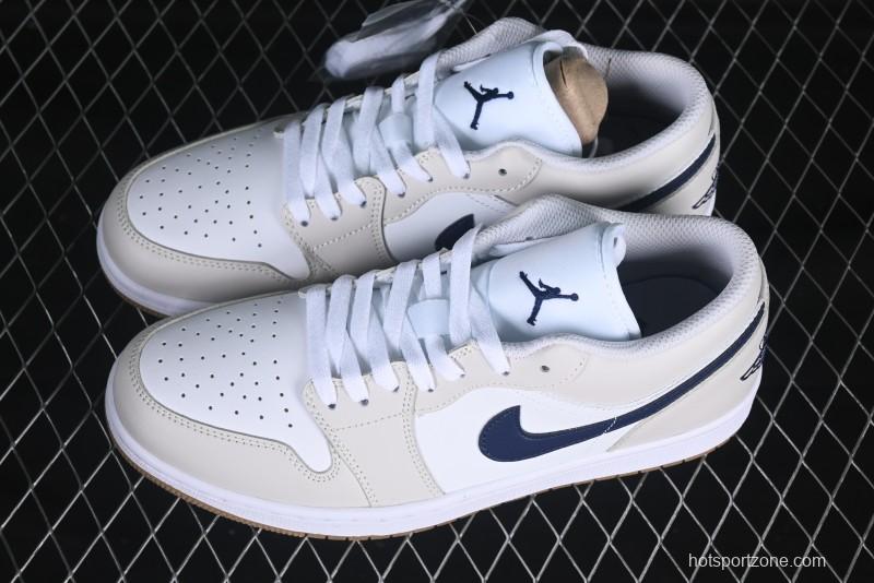 Nike Air Jordan 1 Low AJ1 Casual Sneakers with Cream and Blue Accents - 553558-146