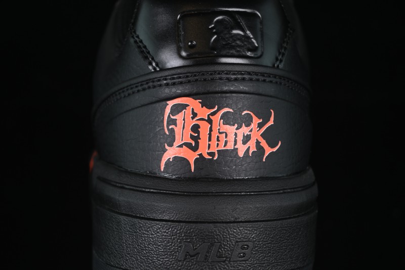 NY Yankees Black Leather Sneakers – Bold Orange Logo Edition