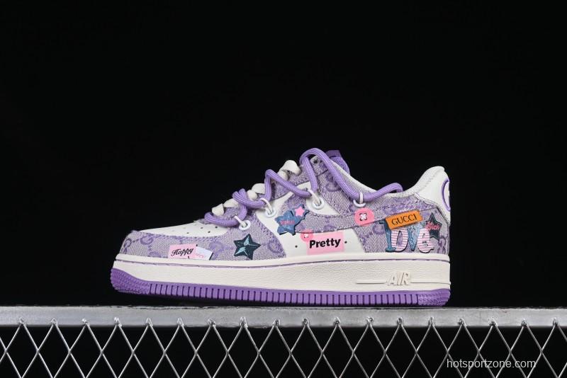 Nike Air Force 1'07 Low "Purple Star" Custom Casual Sneakers - BD7700-220