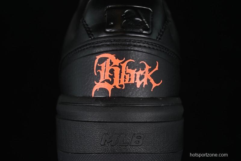 NY Yankees Black Leather Sneakers with Bold Orange Logo