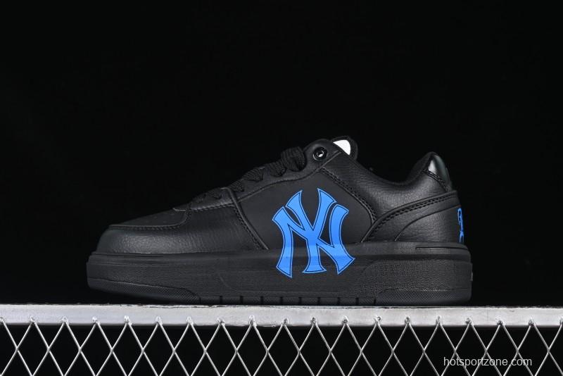 NY Yankees Black Leather Sneakers with Bold Blue Logo