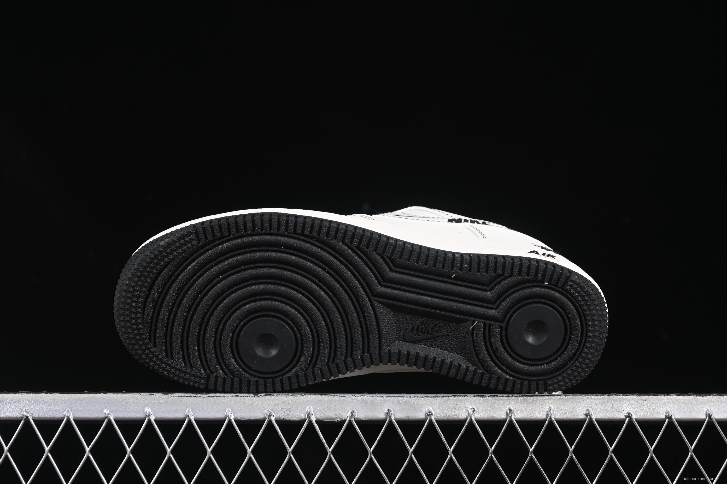 Nike Air Force 1 '07 Low Stussy Collaboration Black Swoosh Casual Sneakers - HH7518-062