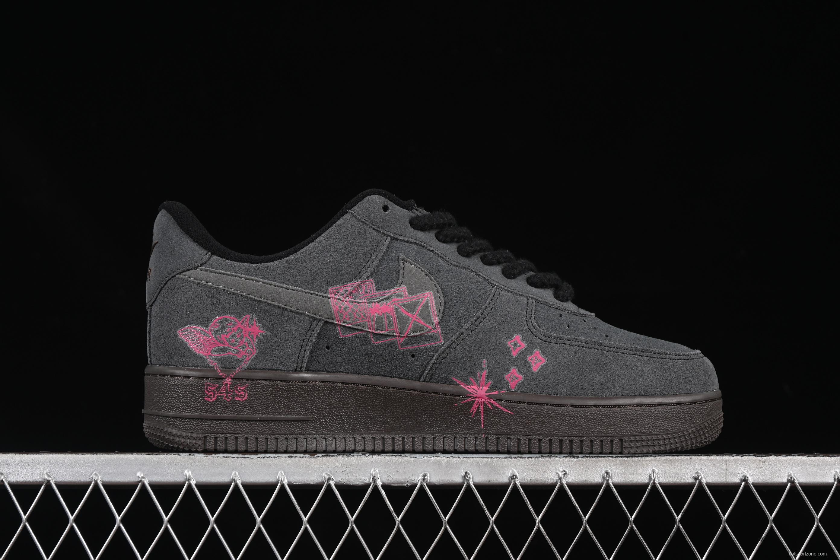 Nike Air Force 1'07 Low "Black Pink" Limited Edition Sneakers with Heart Design - DO6730-010