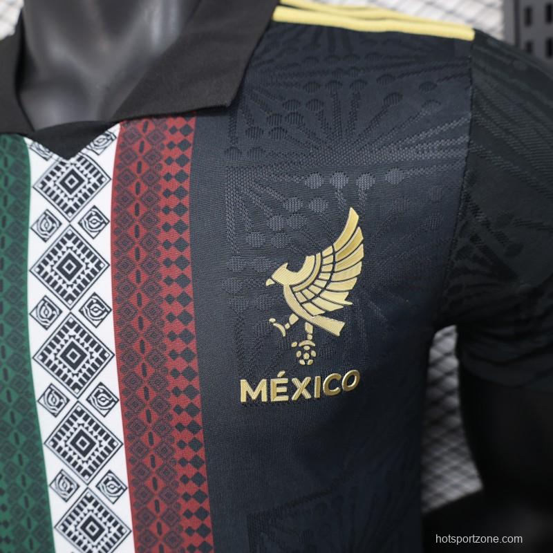 Player Version 2025 Mexico Black with Traditional Pattern Design Jersey