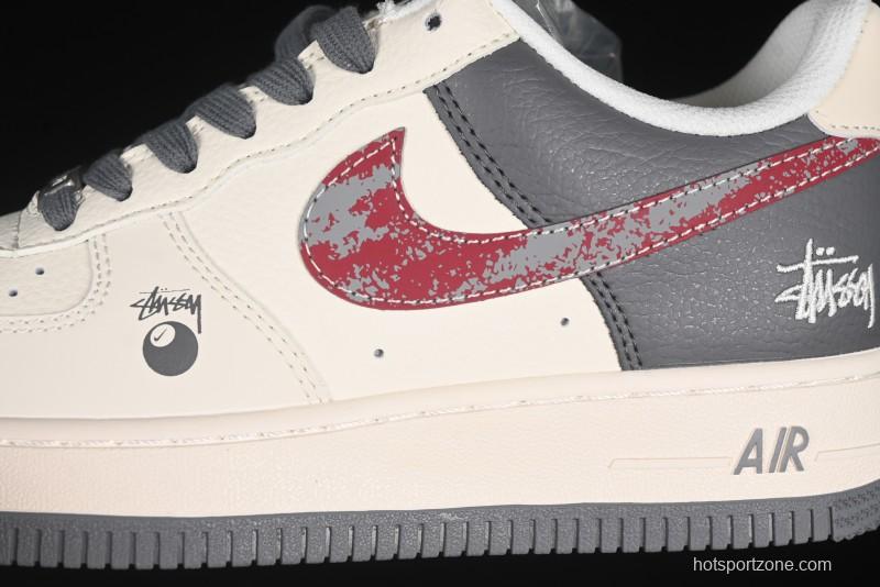 Nike Air Force 1 '07 Low Stussy Collaboration Render Red Swoosh Casual Sneakers - XS1958-573