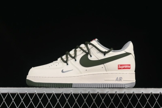 Nike Air Force 1'07 Low Supreme Collaboration Dual-Tone Grey Green Lace-Up Casual Sneakers - DM6868-070