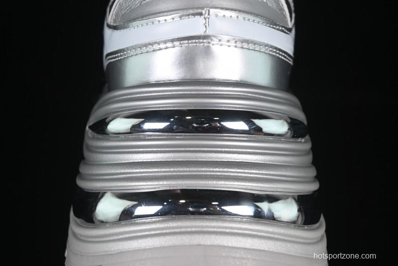 GG-CC Chunky Low Casual Fashion Sneakers with Thick Sole and Height Increasing Design - 2607 Silver